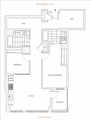 Floor plan for 2 beds, 2 baths, 1066 sqft