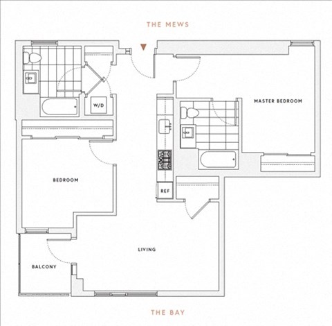 Floor plan for 2 beds, 2 baths, 891 sqft