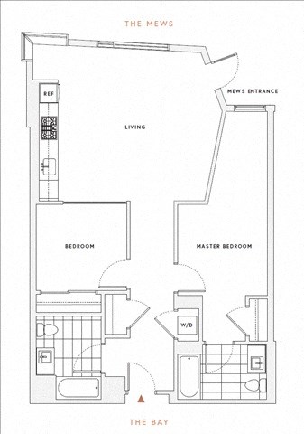 Floor plan for 2 beds, 2 baths, 932 sqft