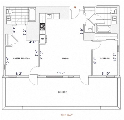 Floor plan for 2 beds, 2 baths, 945 sqft