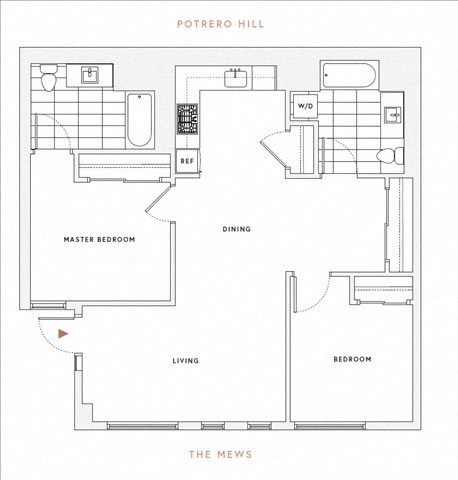 Floor plan for 2 beds, 2 baths, 981 sqft