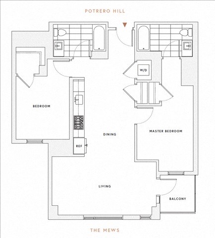 Floor plan for 2 beds, 2 baths, 984 sqft