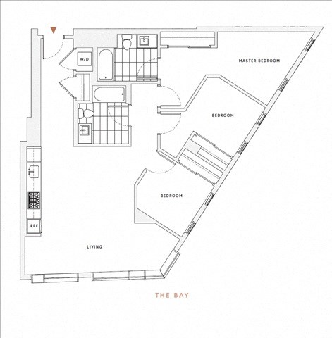 Floor plan for 3 beds, 2 baths, 1073 sqft