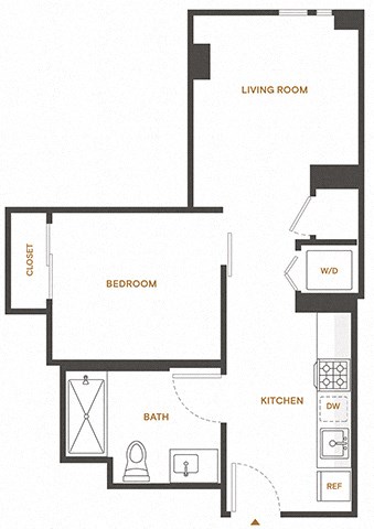 Floor plan for 1 bed, 1 bath, 484 sqft