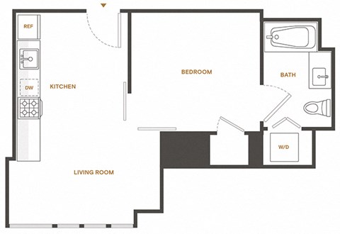 Floor plan for 1 bed, 1 bath, 498 sqft