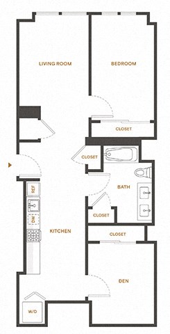 Floor plan for 1 bed, 1 bath, 942 sqft