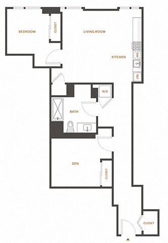Floor plan for 1 bed, 1 bath, 998 sqft