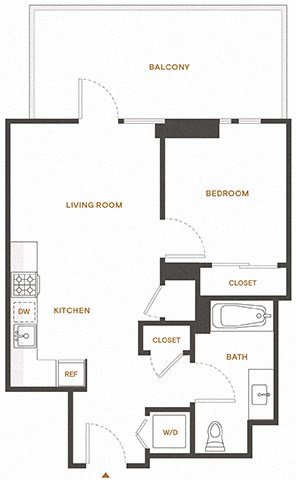 Floor plan for 1 bed, 1 bath, 561 sqft