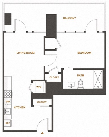 Floor plan for 1 bed, 1 bath, 562 sqft