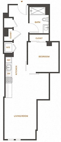 Floor plan for 1 bed, 1 bath, 692 sqft