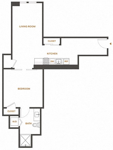 Floor plan for 1 bed, 1 bath, 745 sqft