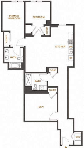 Floor plan for 2 beds, 2 baths, 1300 sqft