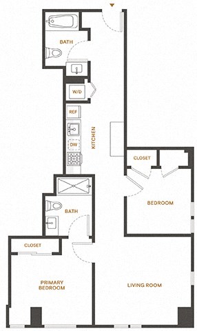 Floor plan for 2 beds, 2 baths, 904 sqft