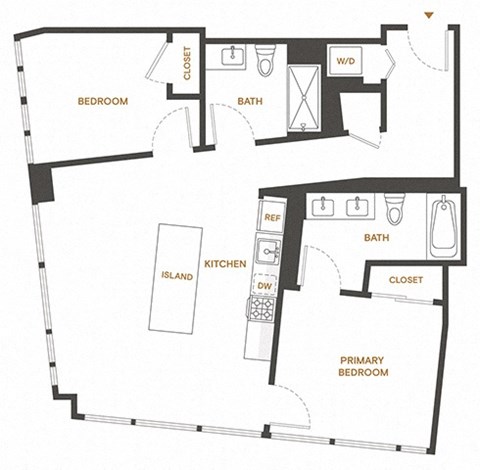 Floor plan for 2 beds, 2 baths, 1011 sqft