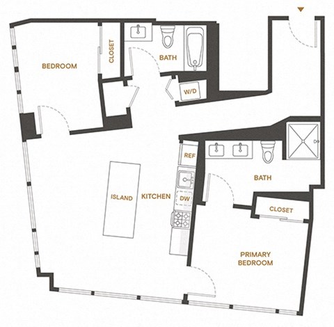 Floor plan for 2 beds, 2 baths, 1011 sqft