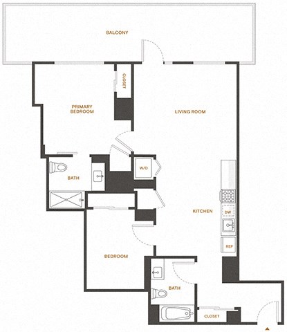 Floor plan for 2 beds, 2 baths, 1016 sqft
