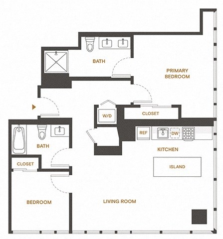 Floor plan for 2 beds, 2 baths, 1130 sqft