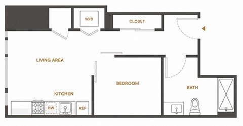 Floor plan for studio, 1 bath, 498 sqft