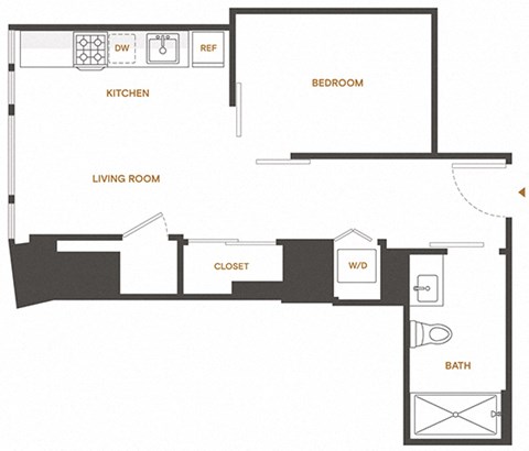 Floor plan for studio, 1 bath, 505 sqft