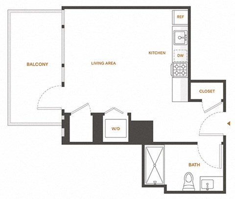 Floor plan for studio, 1 bath, 422 sqft