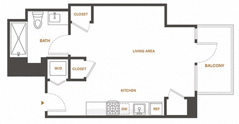 Floor plan for studio, 1 bath, 449 sqft