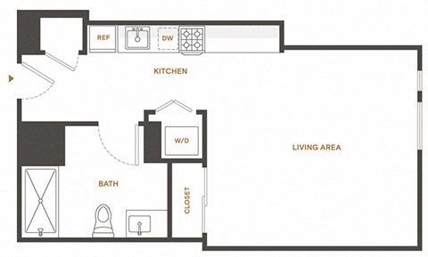Floor plan for studio, 1 bath, 470 sqft