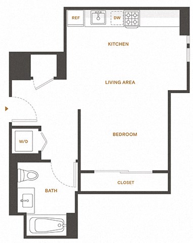 Floor plan for studio, 1 bath, 499 sqft