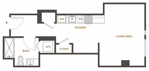 Floor plan for studio, 1 bath, 505 sqft