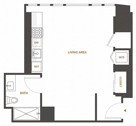 Floor plan for studio, 1 bath, 510 sqft