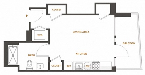 Floor plan for studio, 1 bath, 449 sqft
