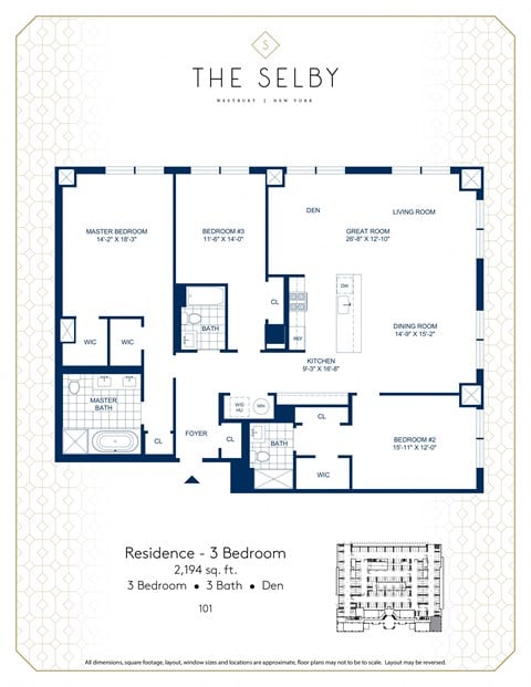 Floor plan for 3 beds, 3 baths, 2194 sqft