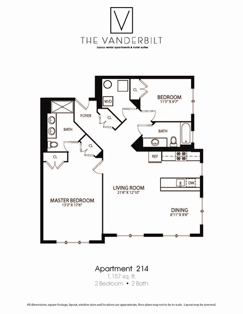 Floor plan for 2 beds, 2 baths, 1157 sqft