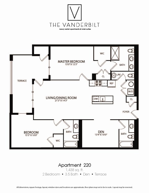 Floor plan for 2 beds, 3.5 baths