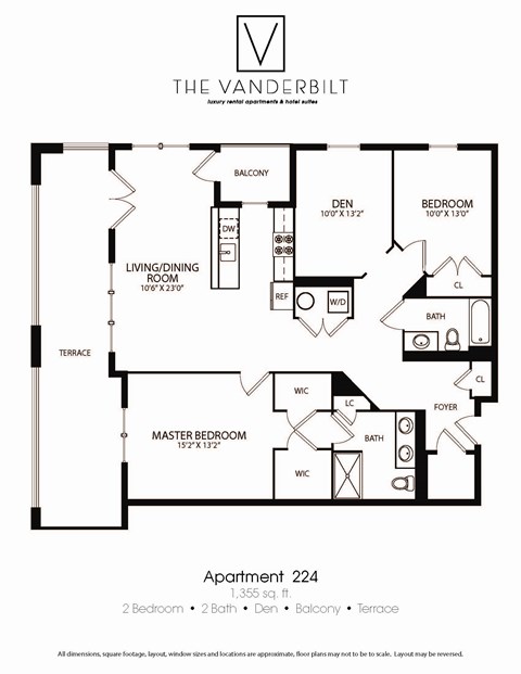 Floor plan for 2 beds, 2 baths