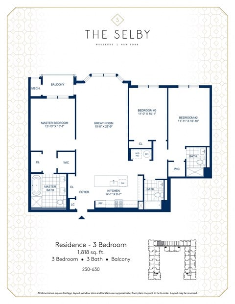 Floor plan for 3 beds, 3 baths, 1818 sqft