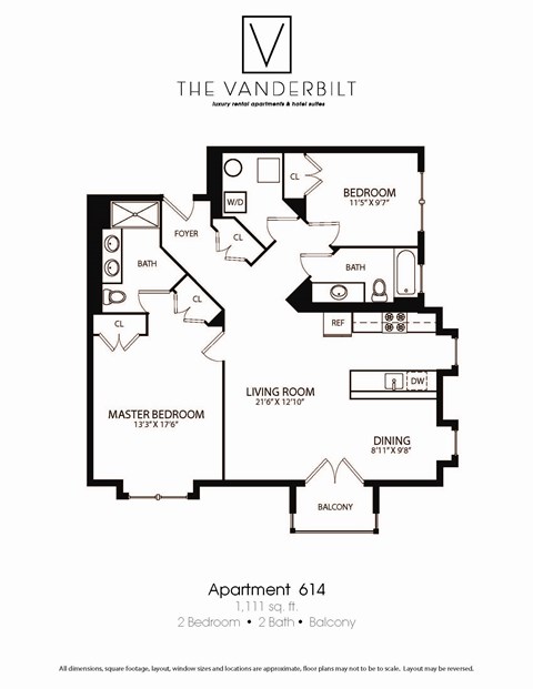 Floor plan for 2 beds, 2 baths, 1130 sqft