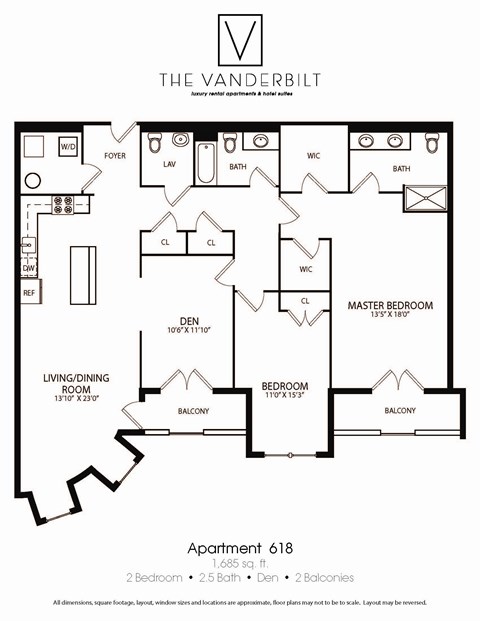 Floor plan for 2 beds, 2.5 baths, 1708 sqft