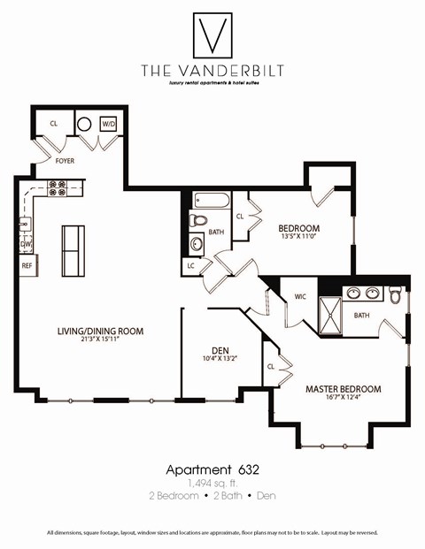 Floor plan for 2 beds, 2 baths