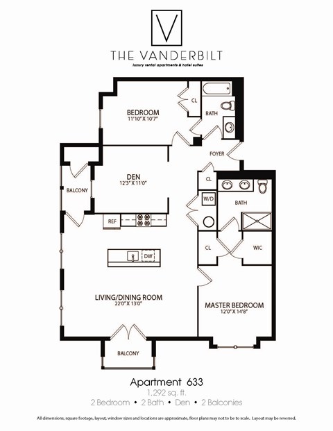 Floor plan for 2 beds, 2 baths, 1328 sqft