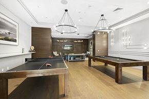 Westbury apartment for rent - A ping pong table is in the middle of a room with a pool table.