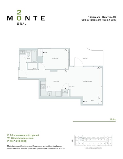Floor plan for 1 bed, 1 bath, 528 sqft