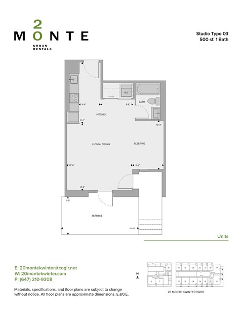 Floor plan for studio, 1 bath, 333 sqft