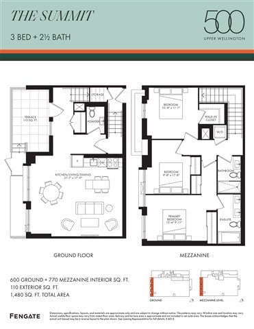 Floor plan for 3 beds, 2.5 baths, 1370 sqft