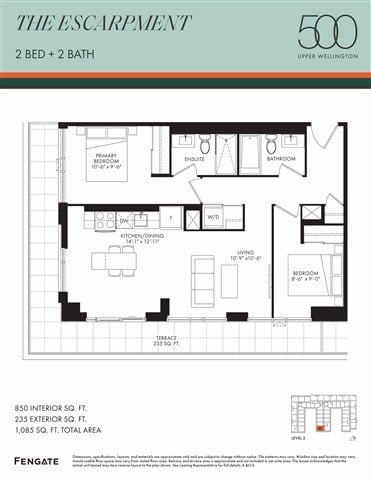 Floor plan for 2 beds, 2 baths, 850 sqft