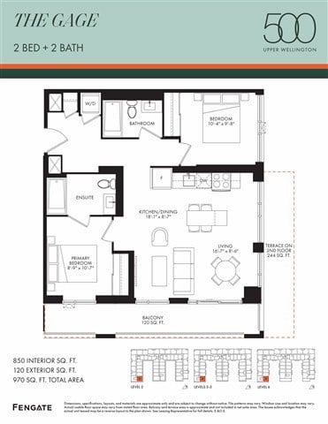 Floor plan for 2 beds, 2 baths, 850 sqft