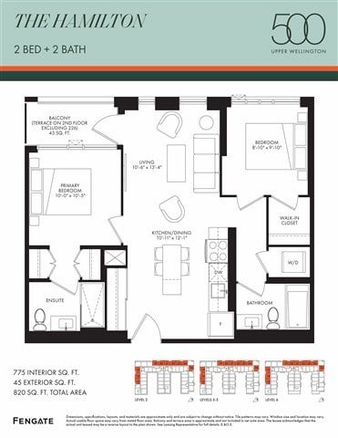 Floor plan for 2 beds, 2 baths, 775 sqft