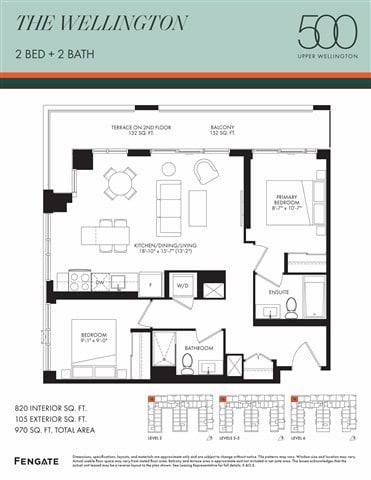 Floor plan for 2 beds, 2 baths, 820 sqft