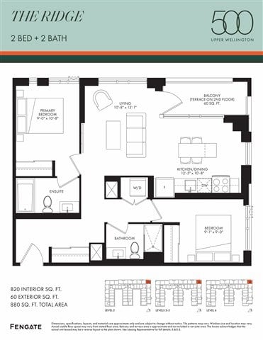Floor plan for 2 beds, 2 baths, 820 sqft
