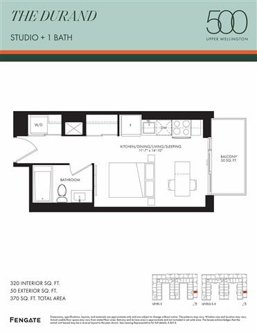Floor plan for studio, 1 bath, 320 sqft