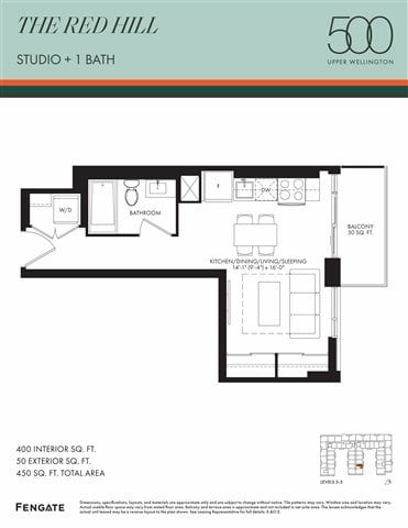 Floor plan for studio, 1 bath, 400 sqft